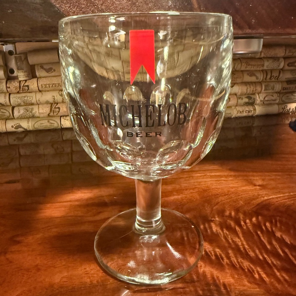 Vintage‎ Michelob Beer Goblet Glass Red Ribbon Embossed Collector Barware